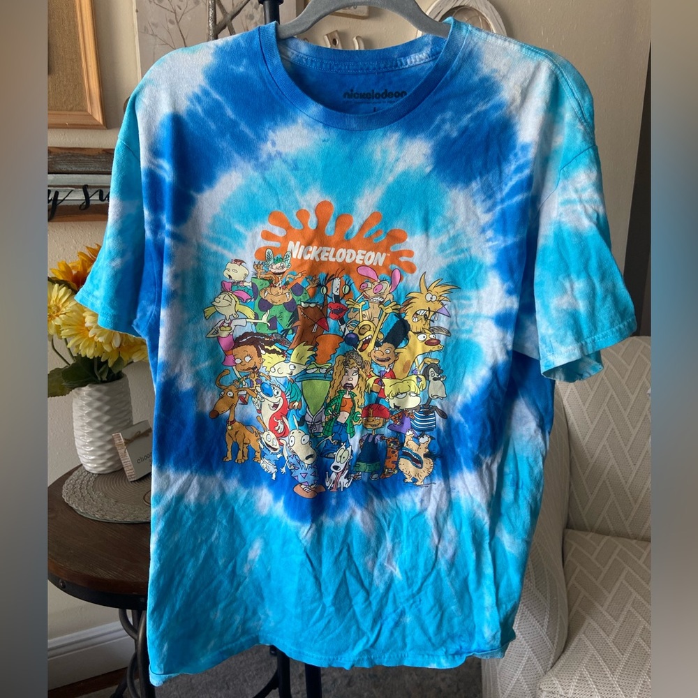 Blue Tie-Dye Nickelodeon Cartoon T-shirt - Large